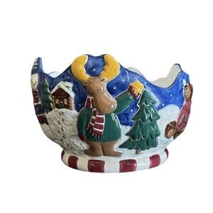 St. Nicholas Square Holiday Christmas Winter Scene Ceramic Bowl Large 1999 Snow‎